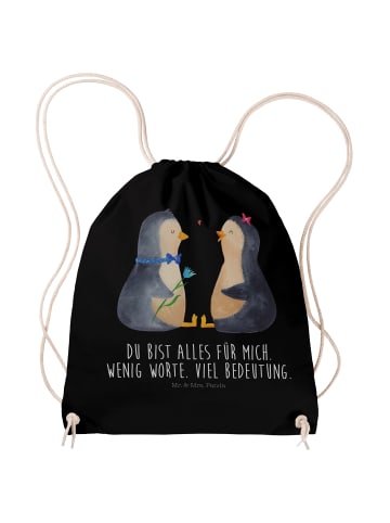 Mr. & Mrs. Panda Stoffrucksack Pinguin Pärchen mit Spruch in Schwarz