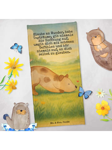 Kinderhandtuch Hund Marienkäfer Design mit Spruch in Grau Pastell
