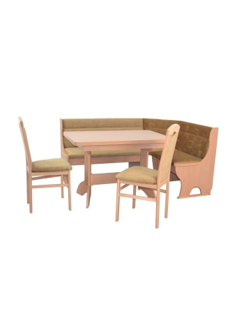 möbel-direkt 4tlg. Eckbankgruppe Bank, Esstisch, Stühle in Buche-Nachbildung/beige