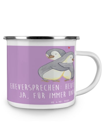 Mr. & Mrs. Panda Camping Emaille Tasse Eheversprechen für immer ... in Lavendeltraum