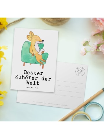 Mr. & Mrs. Panda Ansichtskarte Fuchs Bester Zuhörer der Welt mit... in Weiß