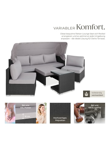 tectake Rattan Sitzgruppe, Sicherheitsglasplatte, für 5 bis 6 Personen