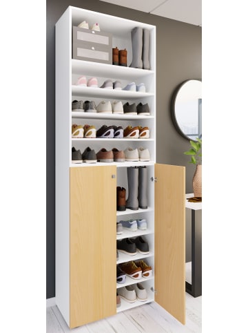 VCM  XL Holz Großer Schuhschrank Schuhkommode Lona 10 in Weiß / Buche