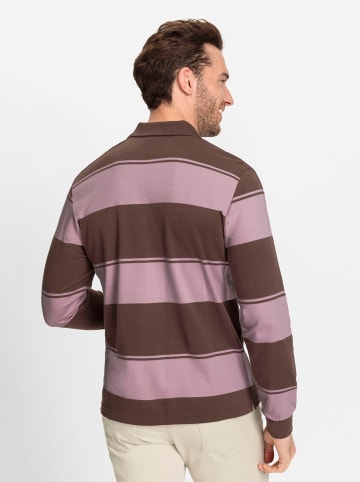 WITT WEIDEN Langarm-Poloshirt in schoko-mauve-gestreift
