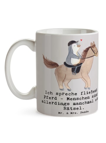 Mr. & Mrs. Panda Coffee Mug Reiten und Rätsel mit Spruch in Grau Pastell