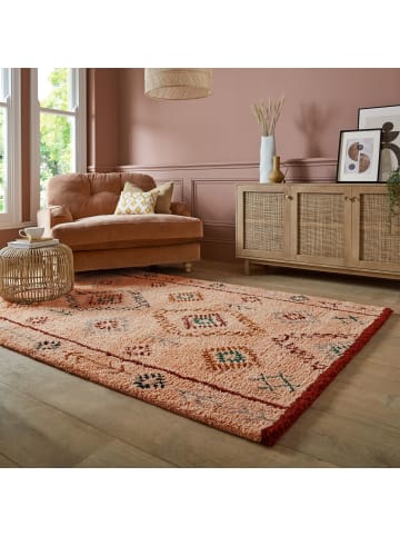 KADIMA DESIGN Wollteppich Hochflor Rauten, Ethno (Berber), Schlafzimmer in Pfirsich