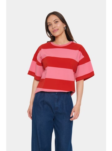 SAINT TROPEZ T-shirt HafrunSZ Oversize fit in Wild Orchid Red Block Stripe