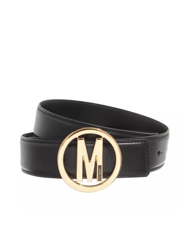 Moschino Logo Buckle Belt Smooth Leather Black/Gold in black