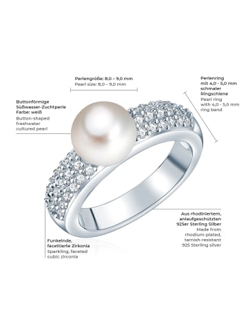 Valero Pearls Ring aus Sterling Silber mit Zirkonia Süßwasser-Zuchtperle in silber