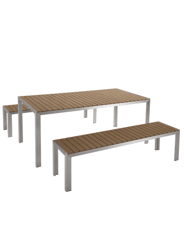Beliani 3-tlg Gartentisch Set NARDO in Heller Holzfarbton/Silber