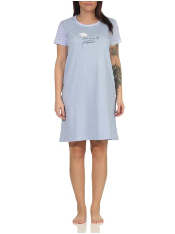 NORMANN kurzarm Nachthemd platzierten Blumen print - 62815 in blau