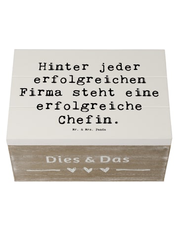 Mr. & Mrs. Panda Holztruhe Spruch Chefin Power mit Spruch in Weiß