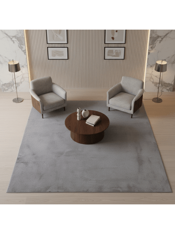 KADIMA DESIGN Teppich Kurzflor Uni-Look Polyester Wohnzimmer waschbar in Grau
