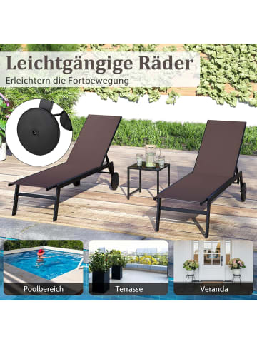 COSTWAY Sonnenliege mit Rollen und Beistelltisch in Braun