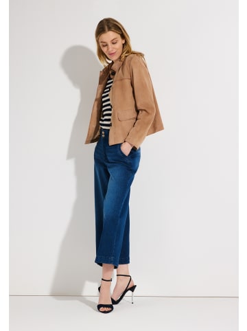 More & More gestreiftes Cotton-Kurzamshirt, Wellenoptik in marine/offwhite