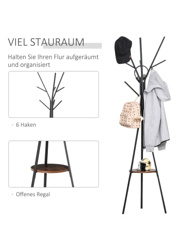 HOMCOM Garderobenständer-45L x 45B x 180H cm-Braun