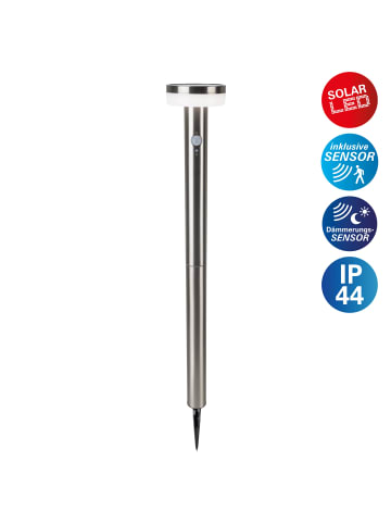 näve LED Solarleuchte "NORCIA" in nickelmatt - (L)12.5 cm x (B)12.5 cm x (H)80 cm