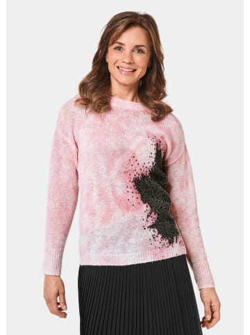 GOLDNER Kurzgröße:  Pullover mit femininem Druck und Pailletten in rosé / schwarz / gemustert