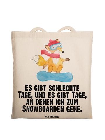 Mr. & Mrs. Panda Tote Bag Hase Snowboarden mit Spruch in Creme