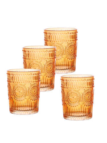 MARELIDA 4er Set Trinkglas Wasserglas Vintage Boho 280ml in orange