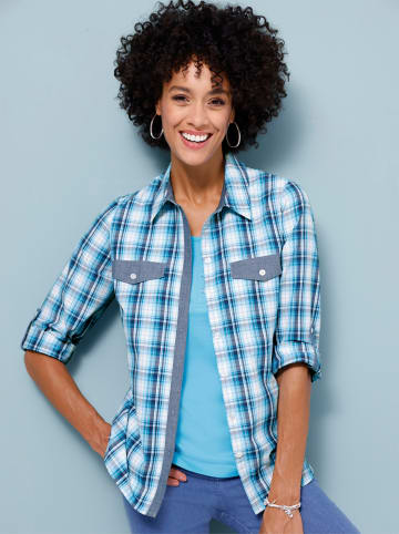 Sieh an! Karo-Bluse in türkis-weiß-kariert