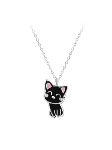 Alexander York Kinderschmuck Kette mit Anhänger KATZE schwarz in 925 Silber - 2-tlg. in silber