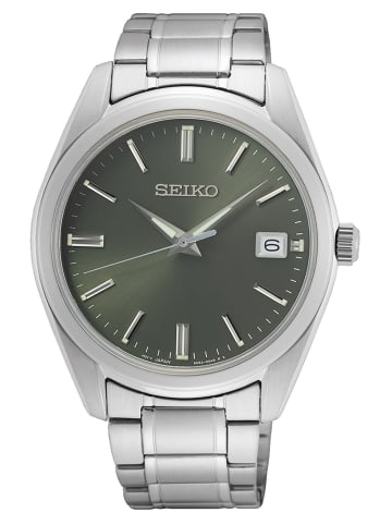 Seiko Herrenuhr Quarz mit Saphirglas Grün / Silber