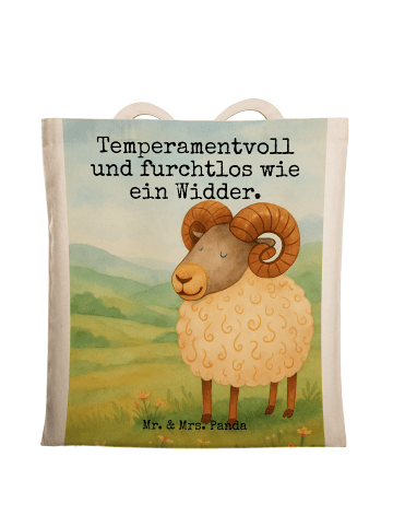 Mr. & Mrs. Panda Tragetasche Sternzeichen Widder Design mit Spruch in Weiß
