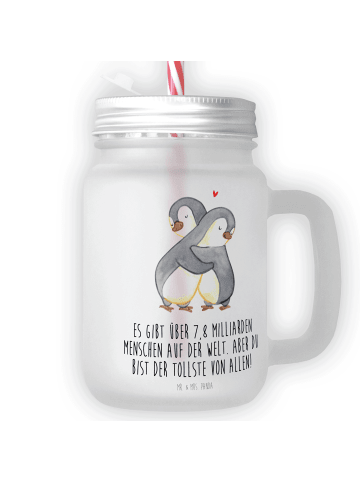 Mr. & Mrs. Panda Blümchentailglas Pinguine Kuscheln mit Spruch in Transparent