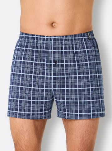 WITT WEIDEN Boxershorts in bleu-bedruckt + marine-kariert