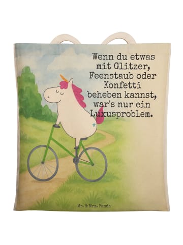 Mr. & Mrs. Panda Shopping Bag Einhorn Radfahrer Design mit Spruch in Weiß