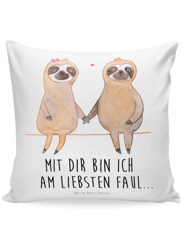Mr. & Mrs. Panda Sitzkissen Faultier Pärchen mit Spruch in Weiß