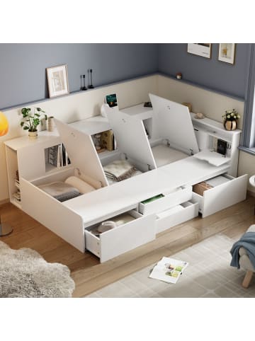 ABRIHOME Einzelbett Bettkasten mit Stauraum 90x200cm in Weiß