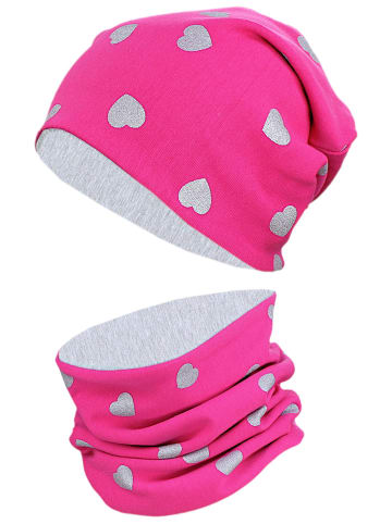 TupTam Unisex Kinder Beanie Mütze Schlauchschal Set in grau/pink