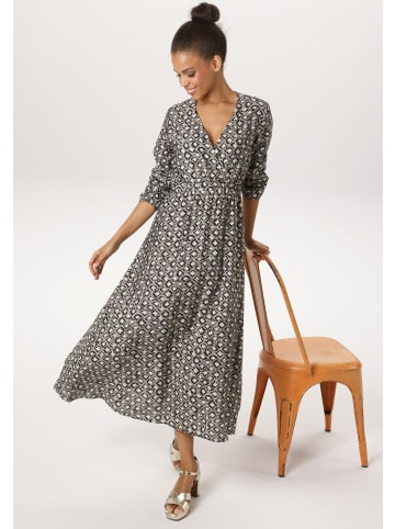 Aniston CASUAL Maxikleid in schwarz-hellkhaki-sand-weiß