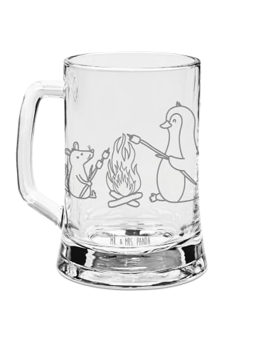 Mr. & Mrs. Panda Gravur Bierkrug Pinguin Lagerfeuer ohne Spruch in Transparent