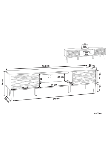 Beliani TV-Möbel KAYAN in Braun - (W) 160 x (H) 46 x (L) 40 cm