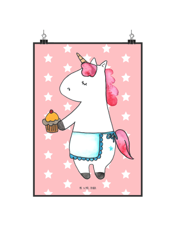 Mr. & Mrs. Panda Plakat Einhorn Muffin ohne Spruch in Rot Pastell