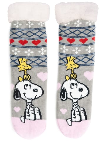 Snoopy Peanuts Snoopy Hüttensocken Haussocken Kuschelsocken Wintersocken in grau