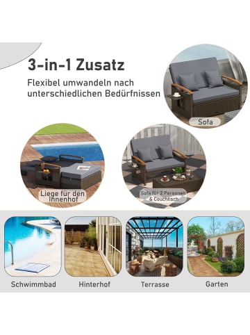 COSTWAY 3 in 1 Garten Doppelliege in Grau