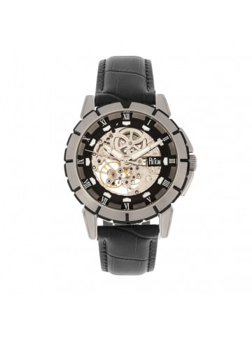 Reign Philippe Automatikuhr mit Skelettgehäuse und Lederarmband in Black/Silver