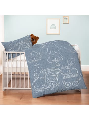 Biberna Melange-Flanell Kinder-Bettwäsche in blau