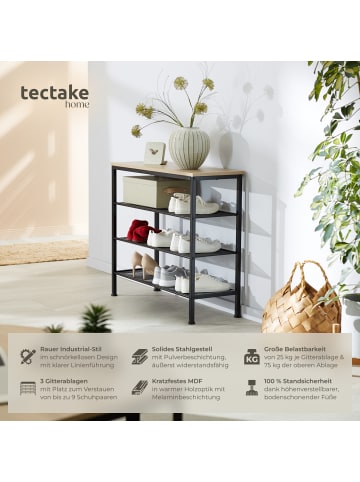tectake Schuhregal Newport 80,5 x 30,5 x 72,5 cm, Industrial Holz hell, Eiche Sonoma