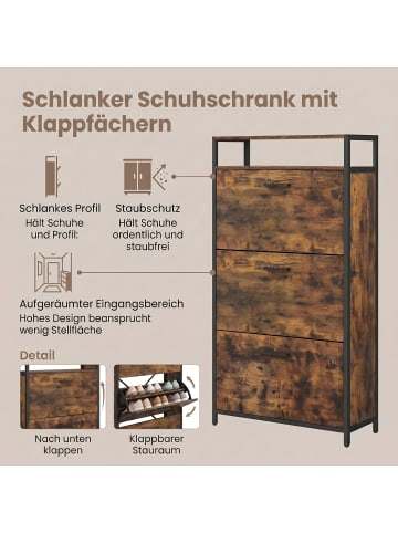 VASAGLE Schuhschrank Barnet in Braun-Schwarz - (B)80 x (H)131 x (T)30 cm