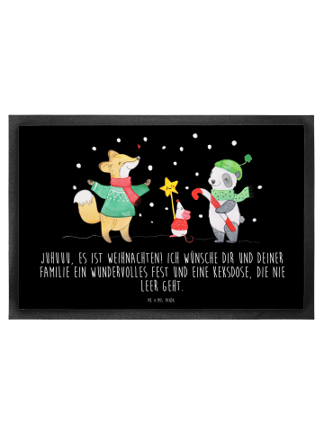 Mr. & Mrs. Panda Fußabtreter Winter Weihnachtsfreude mit Spruch in Schwarz