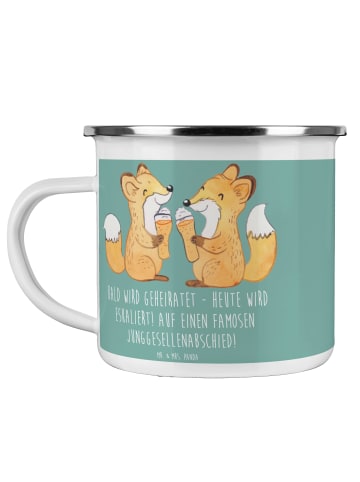 Mr. & Mrs. Panda Camping Emaille Tasse Junggesellenabschied Eska... in Meeresbrise