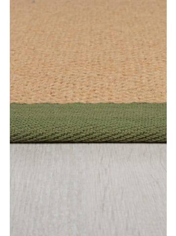 KADIMA DESIGN Jute-Teppich Fischgrätenmuster Bordüre rutschfest Naturfaser in Braun-Grün