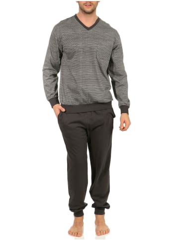 NORMANN Pyjama Schlafanzug Bündchen print - 56171 in dunkelgrau