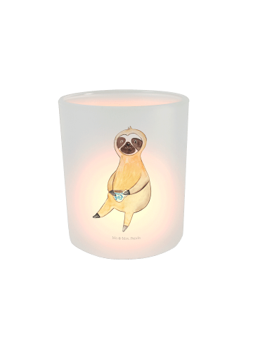 Mr. & Mrs. Panda Teelichthalter Glas Faultier Kaffee ohne Spruch in Transparent