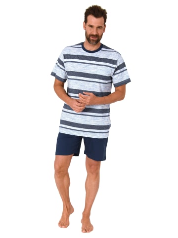 NORMANN Schlafanzug kurzarm Shorty Pyjama Streifen in blau-melange